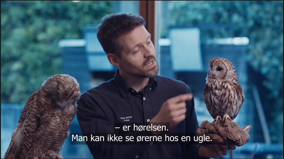 Zoolog Mikkel Stelvig står med to udstoppede ugler